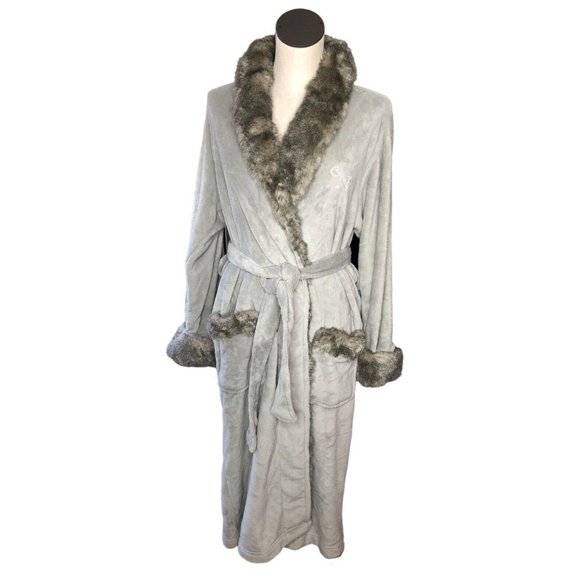 Peignoir Pottery Barn Other - Pottery Barn Peignoir Medium Gray Faux Caramel Fur Luxury Robe Sash Belt NWT Sof